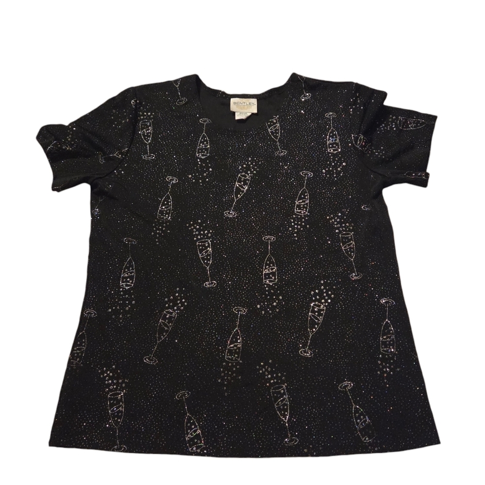 Vtg Bentley Champagne Sparkle Short Sleeve Dressy Shirt